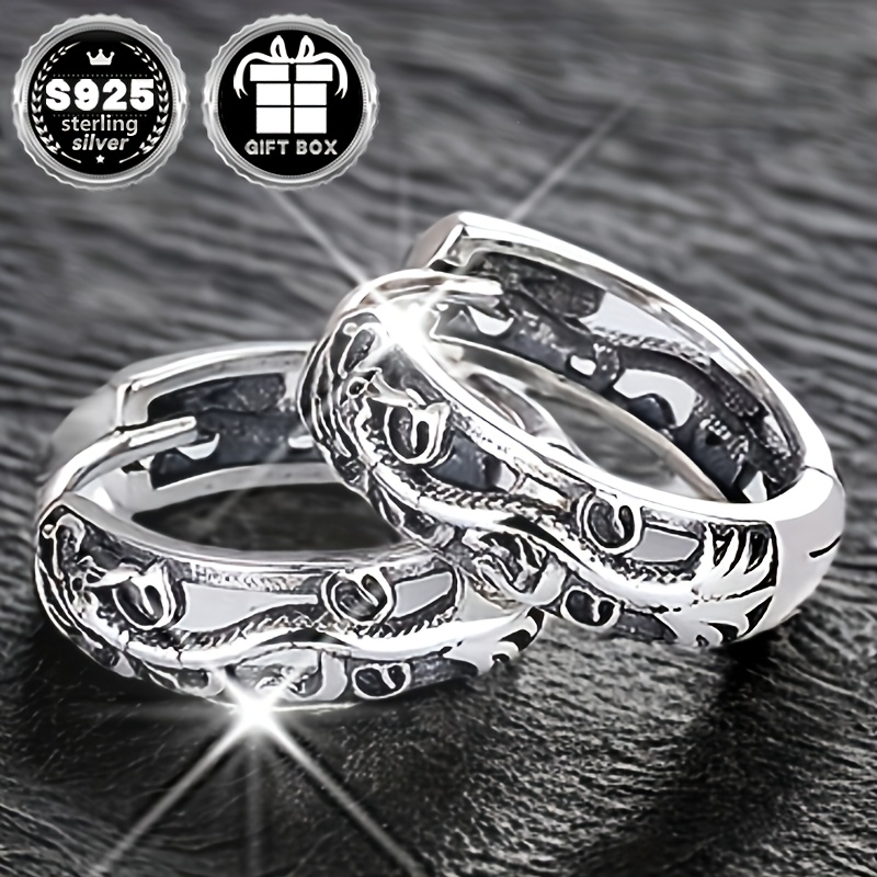 Sterling Silver Dragon Ear Studs with Chinese Totem Decorations
